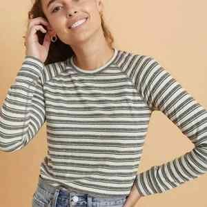 Marine Layer Reversible Gray and White Striped Blouse